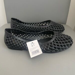YO KI  Women's Jelly Ballet Flat Mesh Casual Black Shoe Size 10